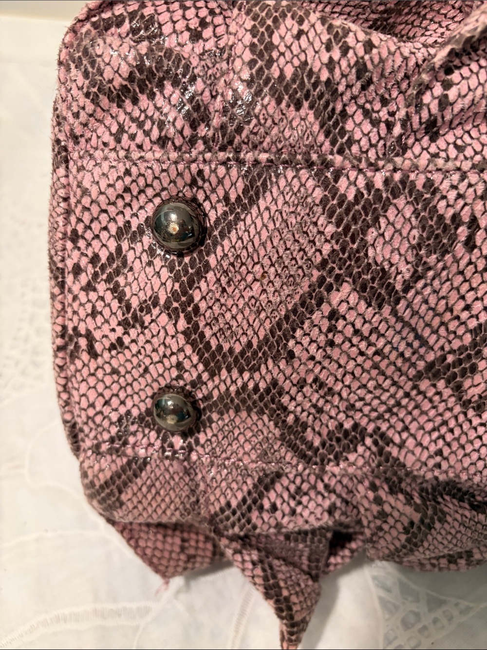 Y2K-era bebe Ruffle Snakeskin Satchel Handbag - Picture 6 of 11